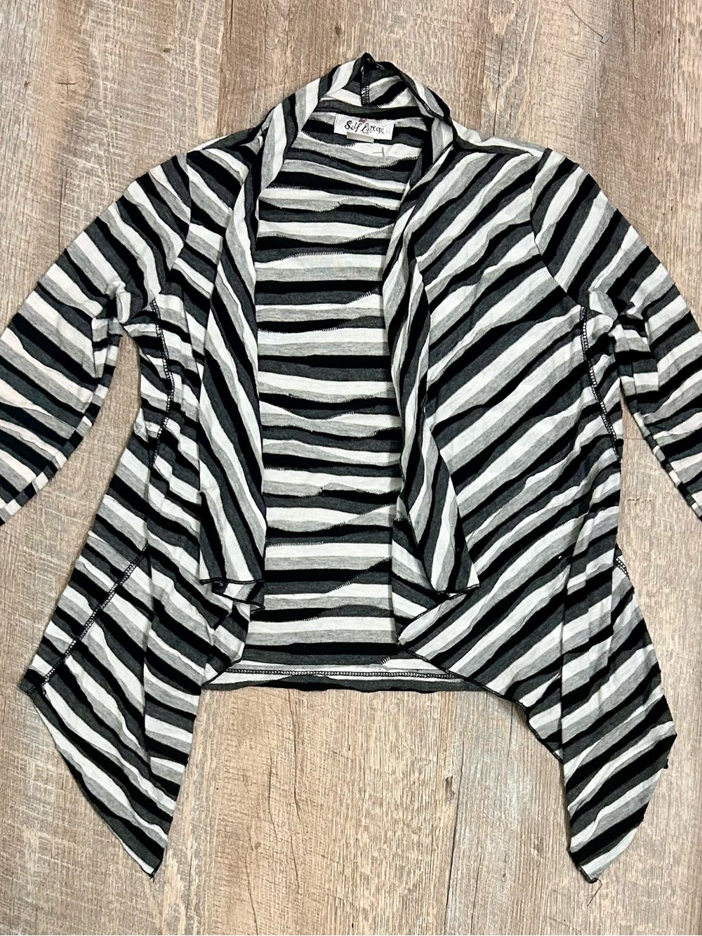 Self Esteem y2k Black & White Striped Open Front Cardigan
